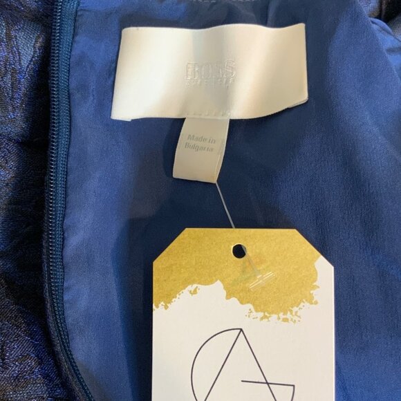 Hugo Boss Dargy Dark Blue Floral Jacquard Fit & Flare Dress, Size 6 - Picture 8 of 10